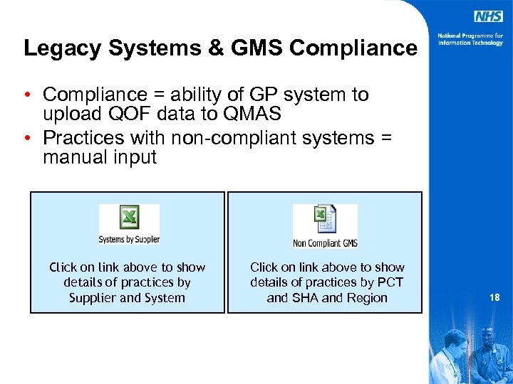 Legacy Systems & GMS Compliance • Compliance = ability of GP system to upload