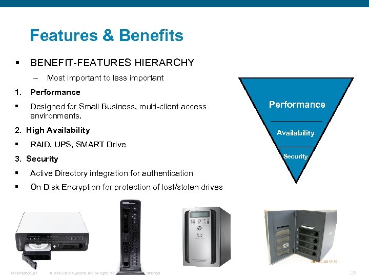Features & Benefits § BENEFIT-FEATURES HIERARCHY – Most important to less important 1. Performance
