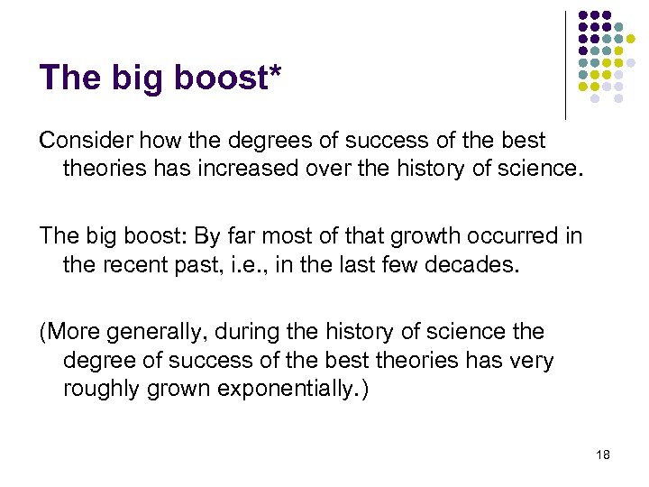 The big boost* Consider how the degrees of success of the best theories has