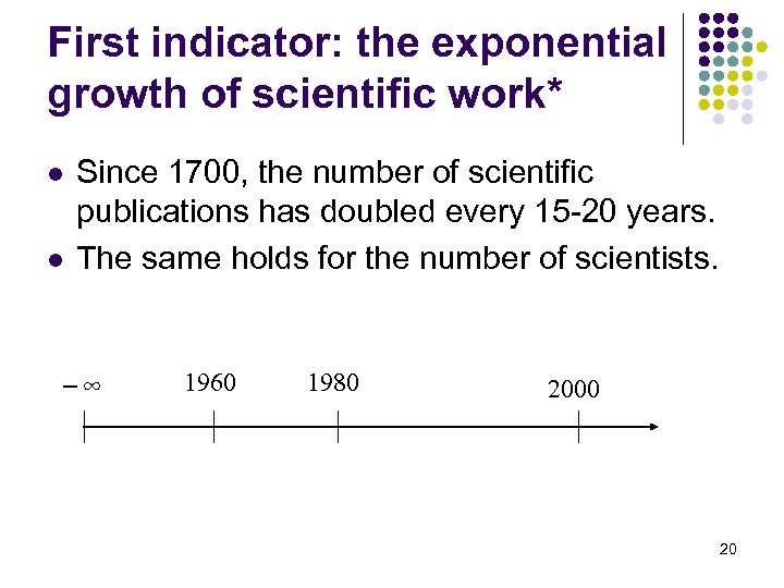 First indicator: the exponential growth of scientific work* l l Since 1700, the number