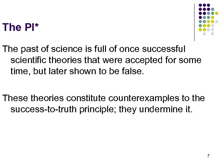 The PI* The past of science is full of once successful scientific theories that