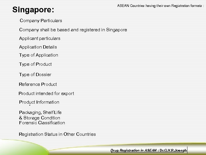 Singapore: ASEAN Countries having their own Registration formats : Company Particulars Company shall be