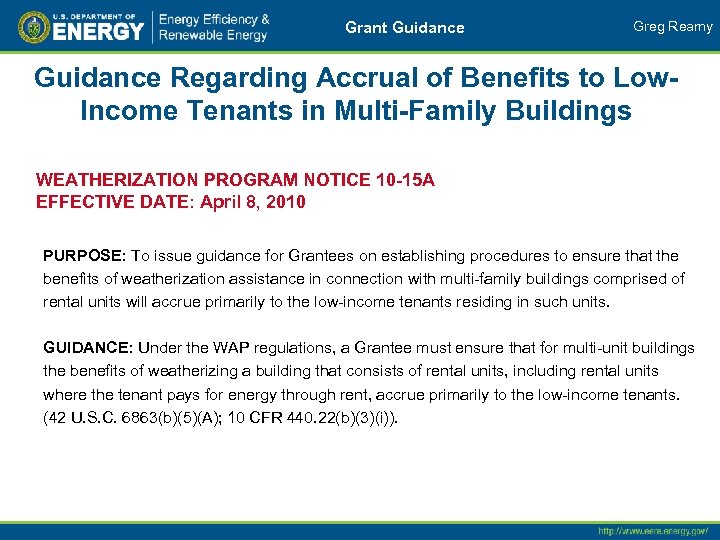 Grant Guidance Greg Reamy Guidance Regarding Accrual of Benefits to Low. Income Tenants in