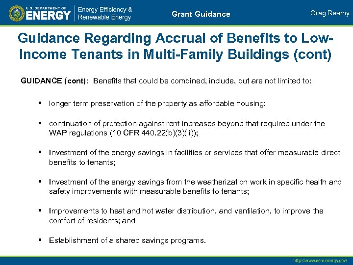 Grant Guidance Greg Reamy Guidance Regarding Accrual of Benefits to Low. Income Tenants in