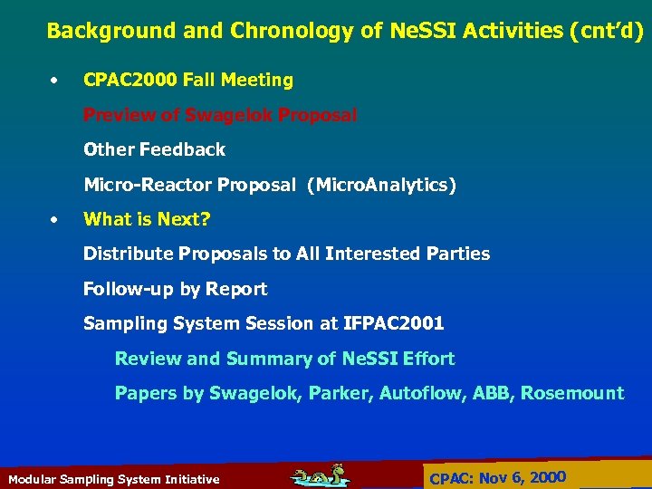 Background and Chronology of Ne. SSI Activities (cnt’d) • CPAC 2000 Fall Meeting Preview