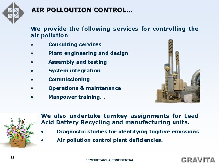 AIR POLLOUTION CONTROL… We provide the following services for controlling the air pollution •