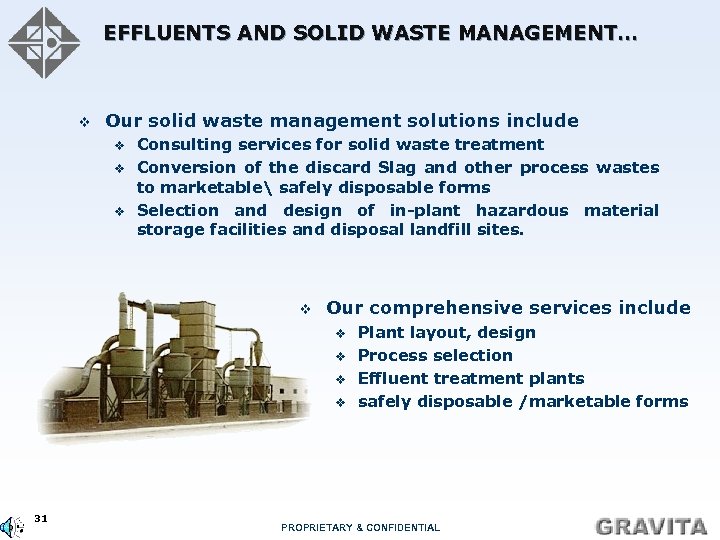 EFFLUENTS AND SOLID WASTE MANAGEMENT… v Our solid waste management solutions include v v