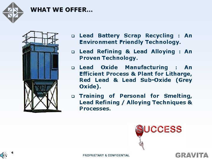 WHAT WE OFFER… q q Lead Refining & Lead Alloying : An Proven Technology.