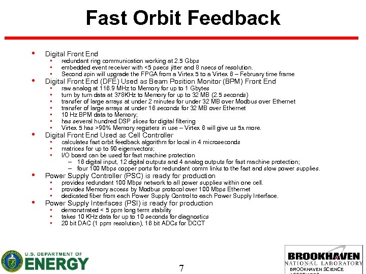 Fast Orbit Feedback • Digital Front End (DFE) Used as Beam Position Monitor (BPM)