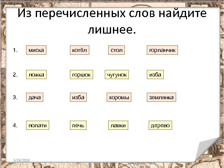 Перечислите слова русской культуры