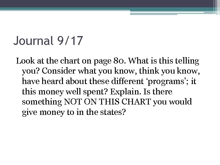 Journal 9/17 Look at the chart on page 80. What is this telling you?