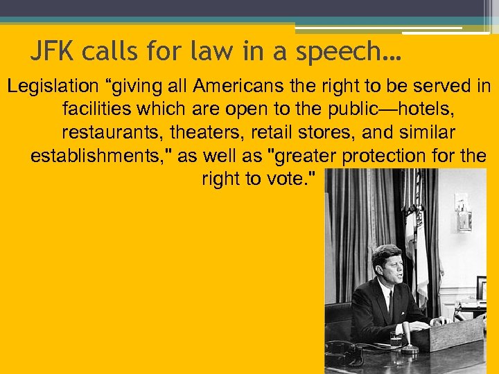JFK calls for law in a speech… Legislation “giving all Americans the right to