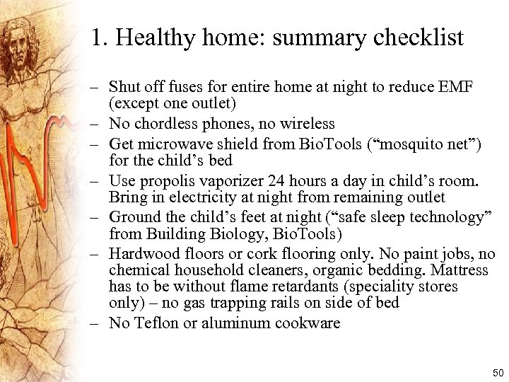 1. Healthy home: summary checklist – Shut off fuses for entire home at night