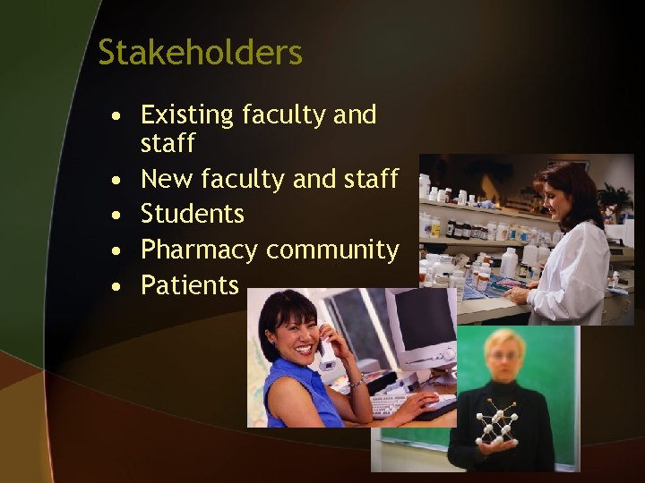 Stakeholders • Existing faculty and staff • New faculty and staff • Students •