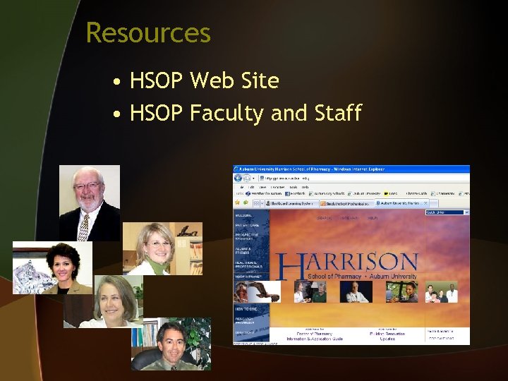 Resources • HSOP Web Site • HSOP Faculty and Staff 