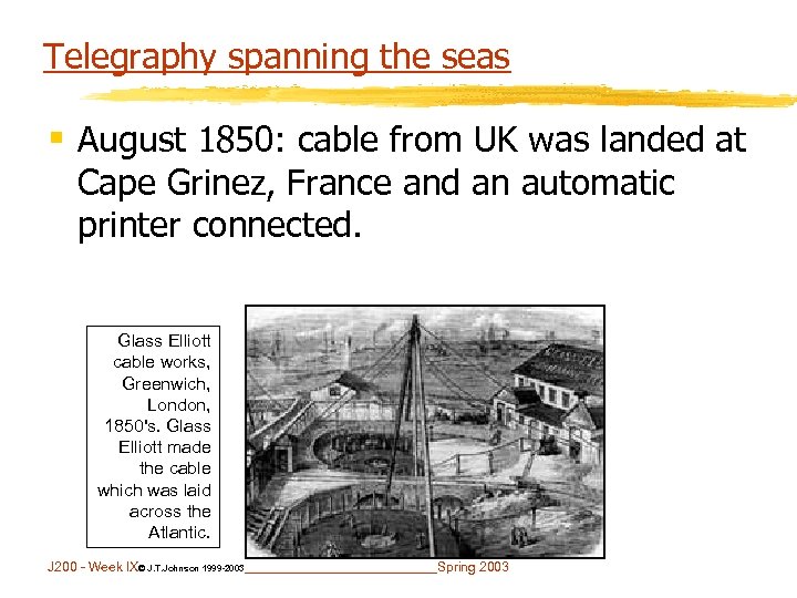 Telegraphy spanning the seas § August 1850: cable from UK was landed at Cape