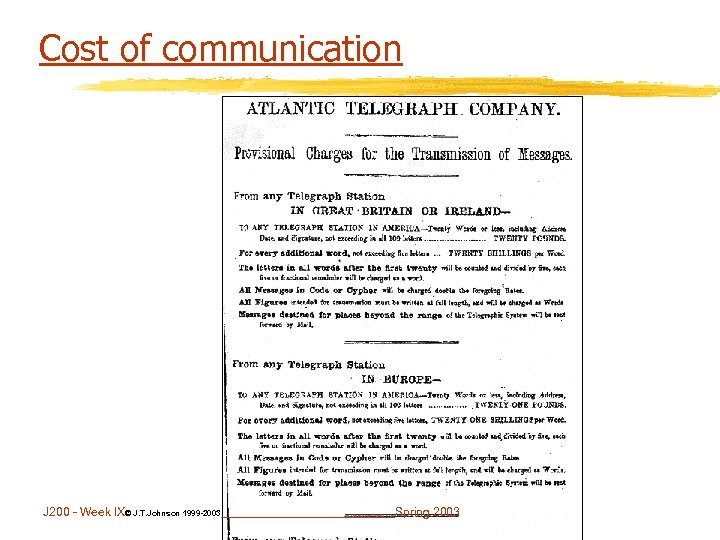 Cost of communication J 200 - Week IX© J. T. Johnson 1999 -2003 _____________Spring