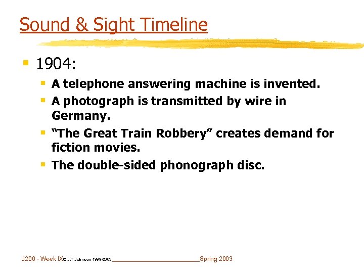 Sound & Sight Timeline § 1904: § A telephone answering machine is invented. §