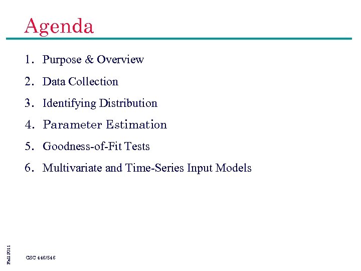 Agenda 1. Purpose & Overview 2. Data Collection 3. Identifying Distribution 4. Parameter Estimation