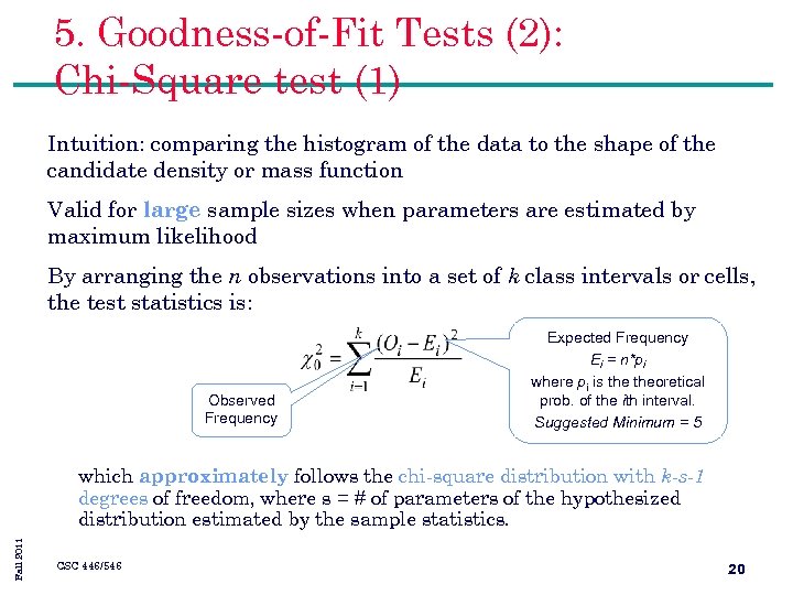 5. Goodness-of-Fit Tests (2): Chi-Square test (1) Intuition: comparing the histogram of the data