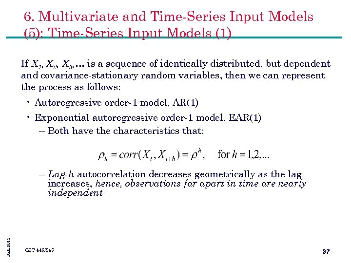 6. Multivariate and Time-Series Input Models (5): Time-Series Input Models (1) If X 1,