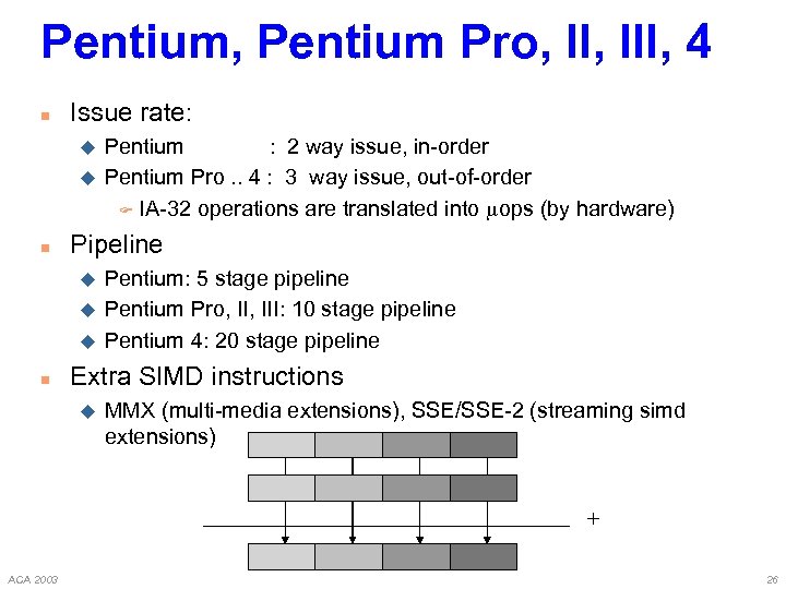 Pentium, Pentium Pro, III, 4 n Issue rate: u u n Pipeline u u