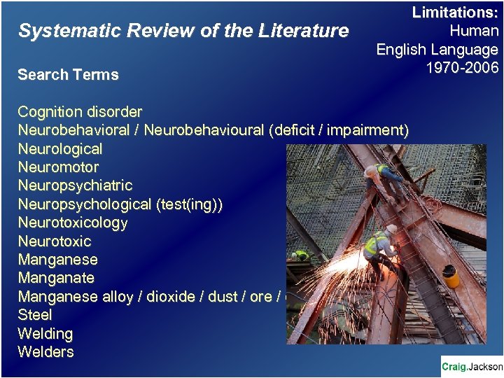Systematic Review of the Literature Search Terms Limitations: Human English Language 1970 -2006 Cognition
