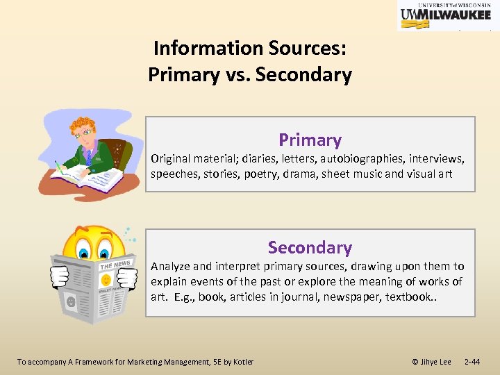 Information Sources: Primary vs. Secondary Primary Original material; diaries, letters, autobiographies, interviews, speeches, stories,