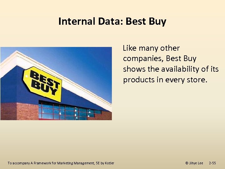 Internal Data: Best Buy Like many other companies, Best Buy shows the availability of