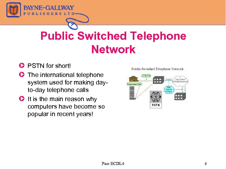 Public Switched Telephone Network Z PSTN for short! Z The international telephone system used