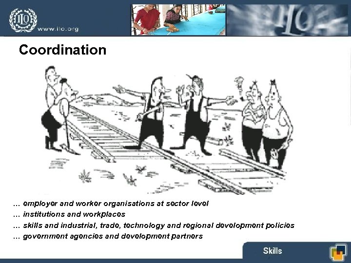 Coordination … employer and worker organisations at sector level … institutions and workplaces …