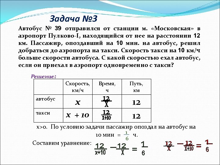 Задача № 3 Автобус № 39 отправился от станции м. «Московская» в аэропорт Пулково-I,