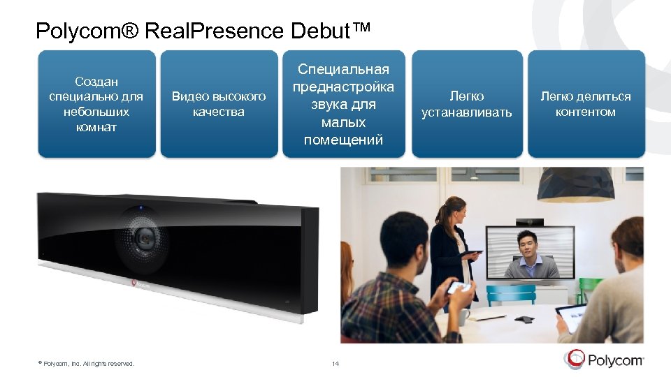 Polycom® Real. Presence Debut™ Создан специально для небольших комнат © Polycom, Inc. All rights