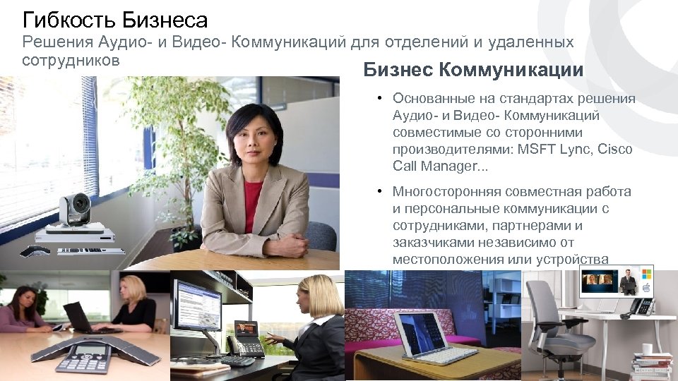 Гибкость Бизнеса Решения Аудио- и Видео- Коммуникаций для отделений и удаленных сотрудников Бизнес Коммуникации