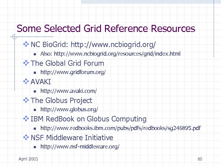 Some Selected Grid Reference Resources v NC Bio. Grid: http: //www. ncbiogrid. org/ n