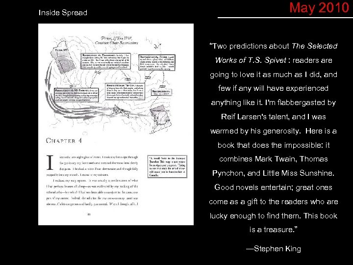 Inside Spread May 2010 “Two predictions about The Selected Works of T. S. Spivet