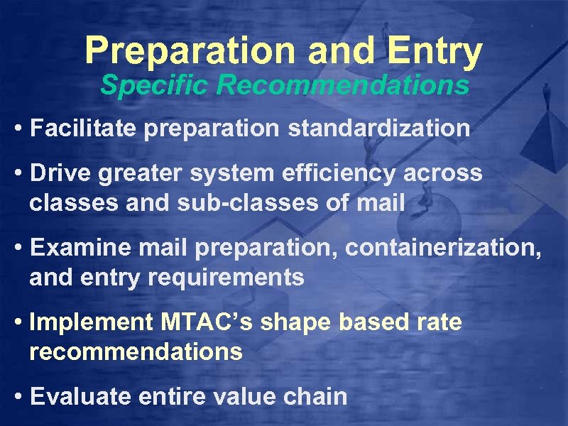Preparation and Entry Specific Recommendations • Facilitate preparation standardization • Drive greater system efficiency