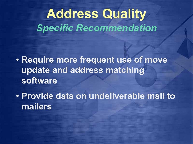 Address Quality Specific Recommendation • Require more frequent use of move update and address