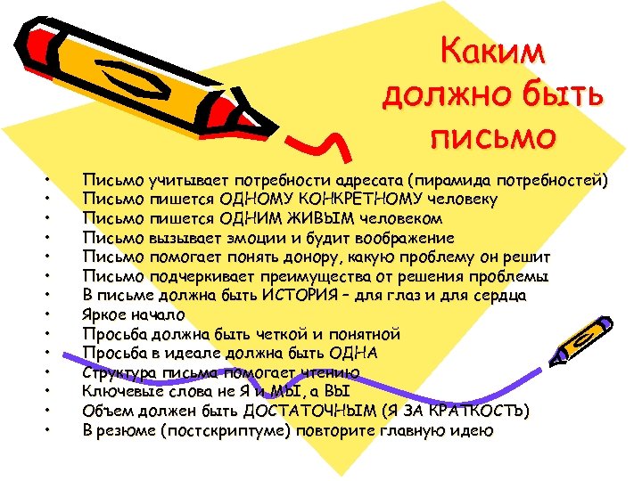 Каким должно быть письмо • • • • Письмо учитывает потребности адресата (пирамида потребностей)