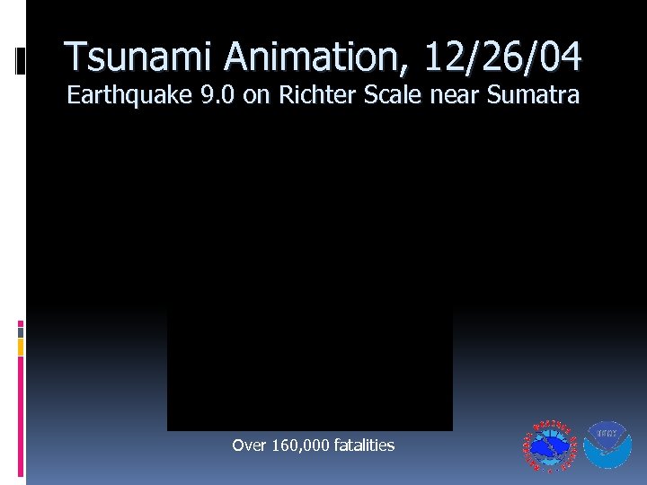 Tsunami Animation, 12/26/04 Earthquake 9. 0 on Richter Scale near Sumatra Over 160, 000