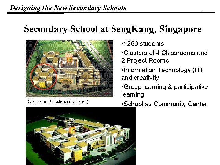 Designing the New Secondary Schools Secondary School at Seng. Kang, Singapore Classroom Clusters (indicated)