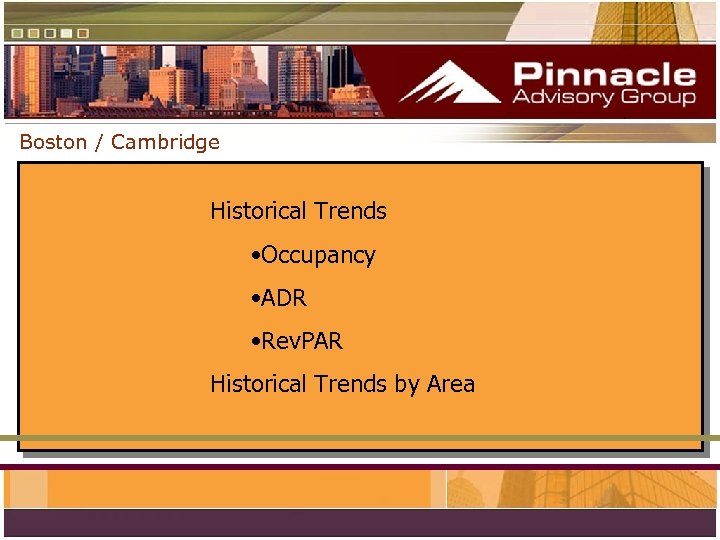 Boston / Cambridge Historical Trends • Occupancy • ADR • Rev. PAR Historical Trends