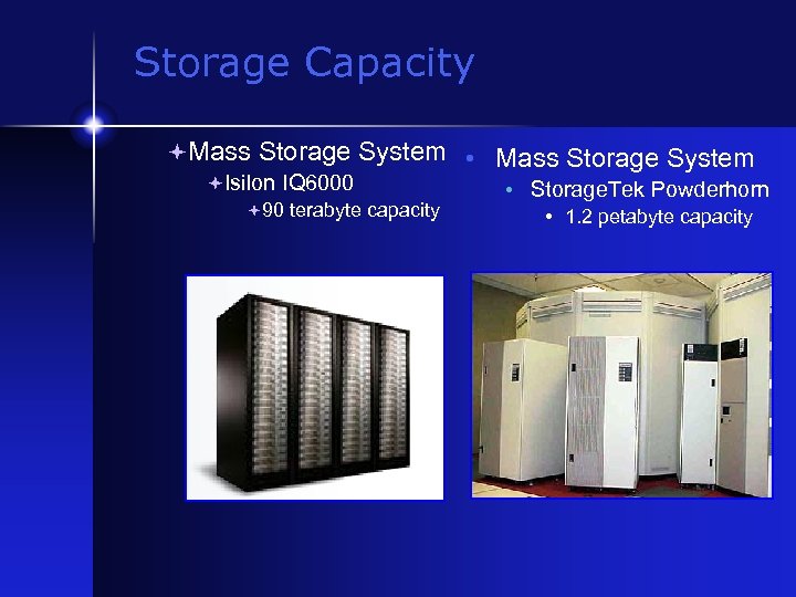 Storage Capacity Mass Storage System • Mass Storage System Isilon IQ 6000 • Storage.