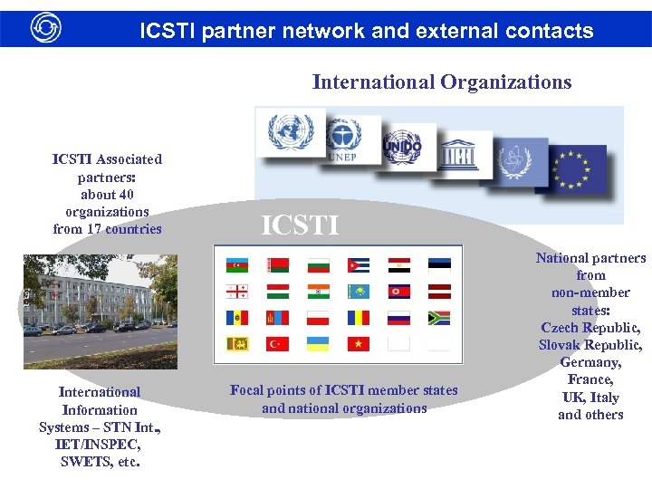 ICSTI partner network and external contacts International Organizations ICSTI Associated partners: about 40 organizations