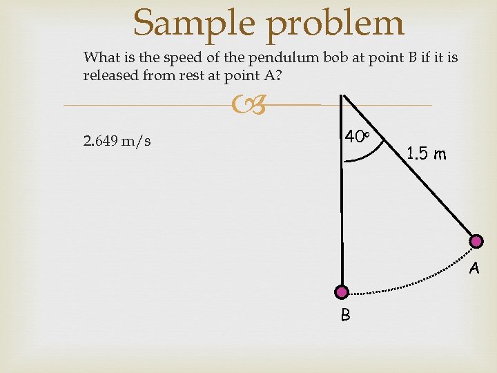 Sample problem What is the speed of the pendulum bob at point B if