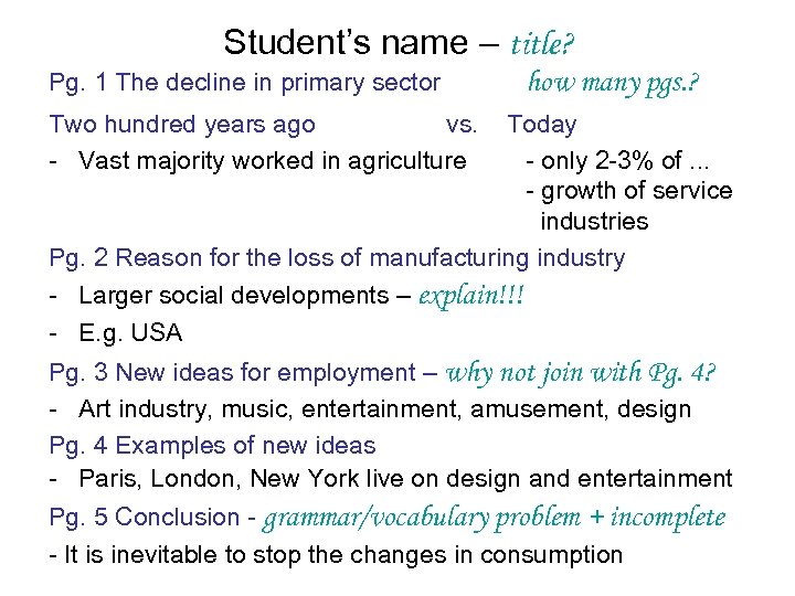Student’s name – title? Pg. 1 The decline in primary sector how many pgs.