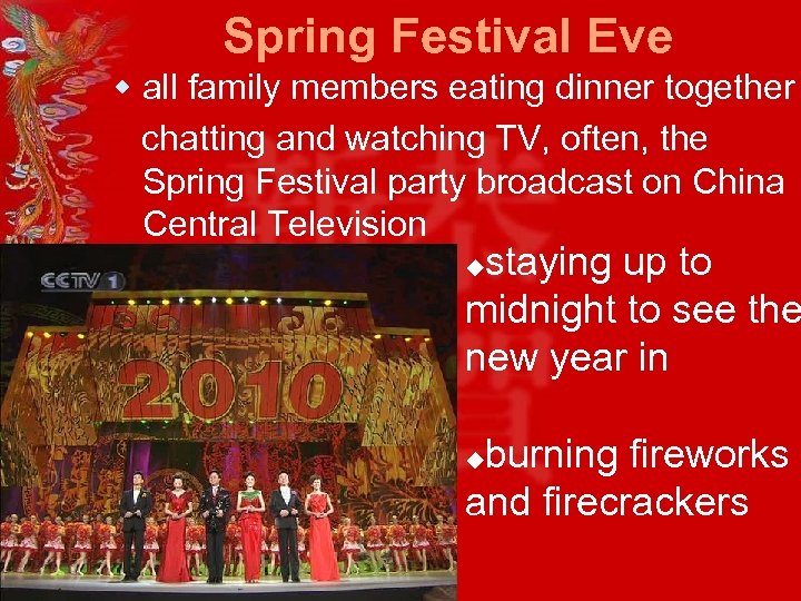 Spring Festival Eve w all family members eating dinner together chatting and watching TV,