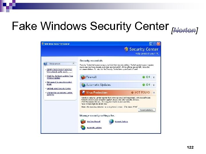 Fake Windows Security Center [Norton] 122 