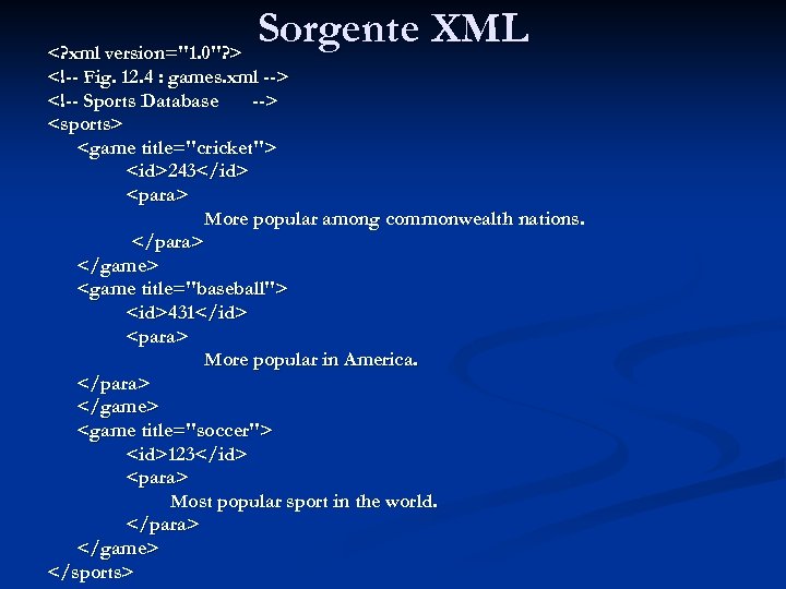 Sorgente XML <? xml version="1. 0"? > <!-- Fig. 12. 4 : games. xml