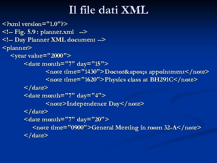 Il file dati XML <? xml version="1. 0"? > <!-- Fig. 5. 9 :